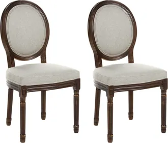 Beliani Conjunto De 2 Sillas De Comedor Tapizadas Con Respaldo Ovalado Estilo R&uacute;stico Franc&eacute;s Luis Xvi Marr&oacute;n Oscuro/beige Albanza