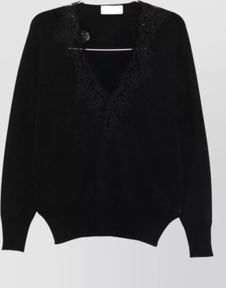 Ermanno Scervino lace trim v-neck wool jumper