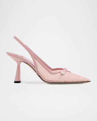 Jimmy Choo London Amita 85 Lace Slingback Pumps
