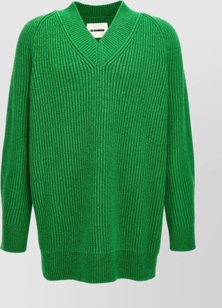 Jil Sander oversized v neck ribbed knit sweater