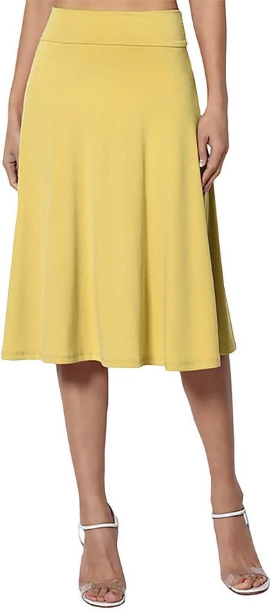 Deals Clearance Returns Maxi Skirts for Women UK Summer Womens Simple Comfort Basic Stretch A Line Flared Knee Length Skirt Summer Skirts Elastic Wome