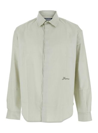 Jacquemus Simon Green Shirt With Logo Lettering On The Front In Cotton Man
