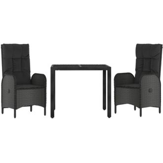 vidaXL Set Comedor De Jard&iacute;n 3 Pzas Con Cojines Rat&aacute;n Sint&eacute;tico Negro Vidaxl