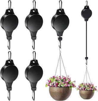 OEM 4 Colgadores Extensibles Negros Para Plantas, Sistema De Poleas, F&aacute;cilmente Ajustables, Para Plantas, Macetas Colgantes Y Comederos Para P&aacute;jaros