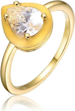 Rachel Glauber 14k Gold Plated with Pear Shaped Clear Cubic Zirconia Yellow Enamel Promise Stacking Ring