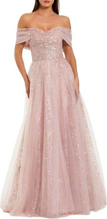 Mac Duggal Embroidered Tulle Off The Shoulder Ballgown in Dusty Rose at Nordstrom, Size 10