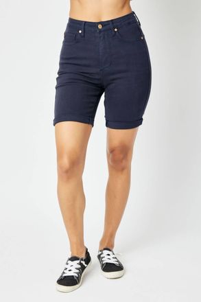 Judy Blue High Waist Garment Dyed Bermuda Shorts In Navy