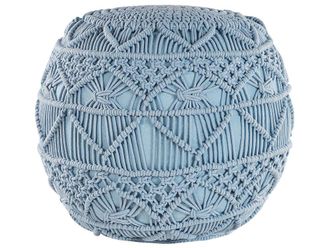 Beliani Puf macram&eacute; algod&oacute;n azul 40 cm 40 cm 40 cm