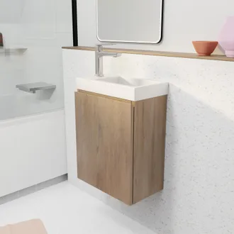 Aurlane Mobile Lavandino Decorato In Legno 40x50x22 Cm Con Lavabo In Smc Bianco - Elementary