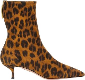 Aquazzura Luipaardprint Enkellaarzen - Dames - Laarzen met Hak - Bruin - 37 1/2 EU - Schoenen