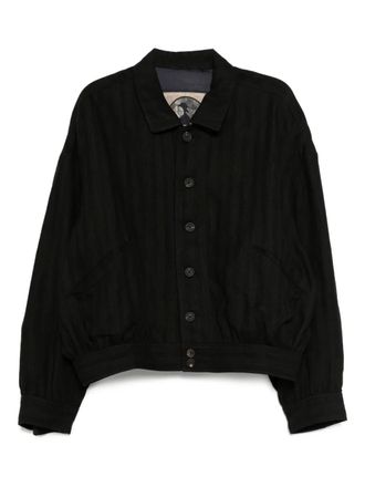 Ziggy Chen striped spread-collar jacket - Black