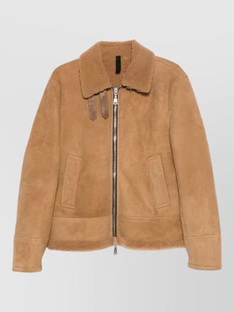Tagliatore suede jacket shearling collar buckle pockets