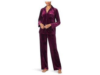 Lauren Ralph Lauren Long Sleeve Velvet Notch Collar Long PJ Set Womens Pajama Sets Wine : LG (US 12-14), Velvet/Spandex/Polyester