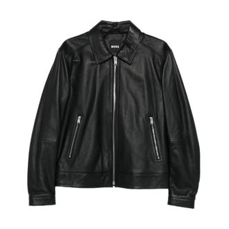 HUGO BOSS Hugo, Leather Jackets, male, Black, Size: XL Leather Jacket