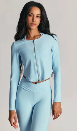 YEAR OF OURS Stretch Zip Up Cardigan In Sky