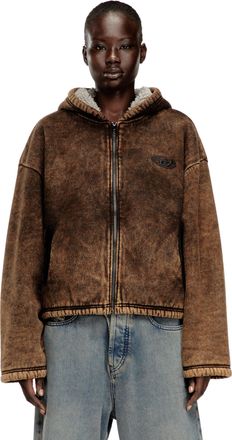 Diesel Acid-wash zip-up hoodie with teddy lining - Sweaters - Woman - Brown
