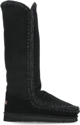 Mou Zwarte Schapenvacht Gehaakte Laarzen - Dames - Winterlaarzen - Zwart - 41 EU - Wol - Schoenen