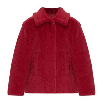 Max Mara Faux Fur & Shearling Jackets, female, Red, Size: 3XS Cropped Teddy Coat