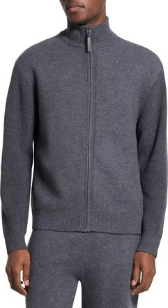 Theory Boiled Merino Wool Zip Cardigan in Dark Grey Melange/White at Nordstrom, Size Xx-Large