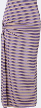 Paco Rabanne Cutout gathered striped cr&ecirc;pe midi skirt