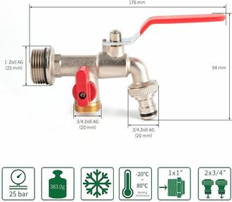 OEM Robinet Double - Laiton Cw617n - Filetage Bsp 3/4 Pouces - Pour Jardin Ext&eacute;rieur - 1 Pi&egrave;ce