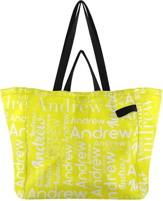Generic Custom Yellow pattern Reusable Canvas Tote Bag, Heavy Duty Grocery Shopping Bag with Large Capacity Double Handles Hard Bottom Work Groceries Travel