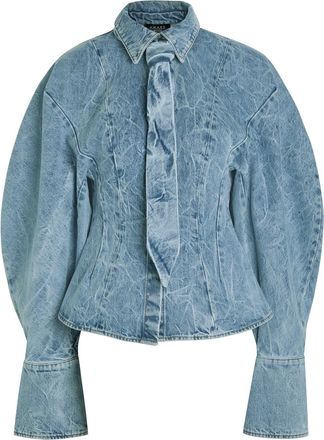 A.W.A.K.E Mode Tie-neck Washed Denim Shirt - Indigo - 40 (UK12 / M)