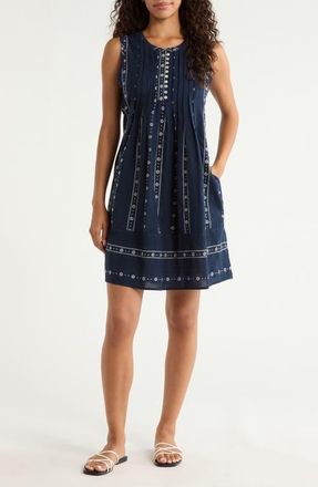 Lucky Brand Sleeveless Embroidered Pintuck Dress in Ombre Blue at Nordstrom, Size X-Large