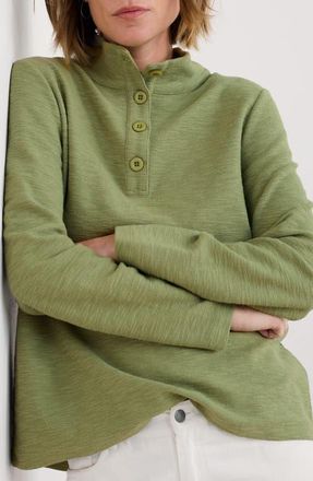Seasalt Cornwall Last Boat Organic Cotton Half Placket Sweatshirt in Moss at Nordstrom, Size 16 Us