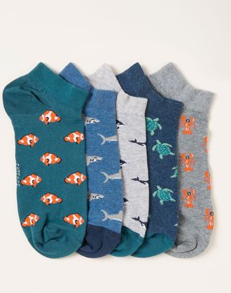 Fat Face FatFace Green 5 Pairs of Sealife Trainer Socks