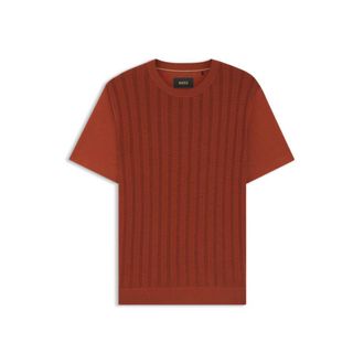 BOSS Cable-knit T-shirt in cotton and silk
