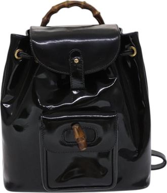 Gucci Vintage Bamboo Backpack Patent Black Patent_Leather Backpack Bag (Pre-Owned)