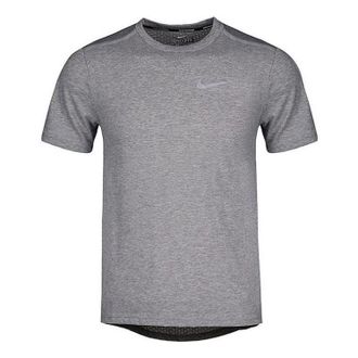 Nike Mens Nike Stripe Logo Printing Running Quick Dry Round Neck Short Sleeve Gray T-Shirt 892814-036
