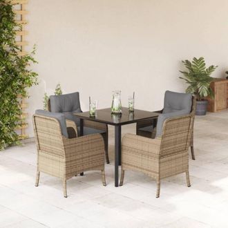 vidaXL Set Comedor De Jard&iacute;n 5 Pzas Con Cojines Rat&aacute;n Sint&eacute;tico Beige Vidaxl
