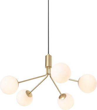 QAZQA Lampada a sospensione tavolo soggiorno coby - Art déco - Vetro,Acciaio - Oro/Ottone/Bianco - Tondo Max. 5 x Watt - Qazqa
