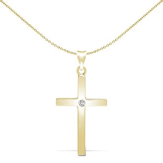 Jewelco London 9ct Gold 0.05ct Diamond Minimalist Solitaire Cross Pendant