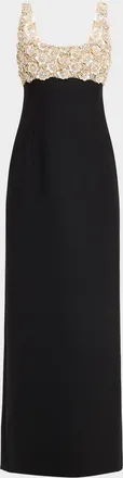 Oscar De La Renta Pearly Embroidered Bustier Column Gown