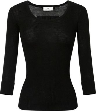 Elisabetta Franchi Truien & Vesten, Dames, Zwart, XL, Wol, Zwarte Logo Print Wollen Trui