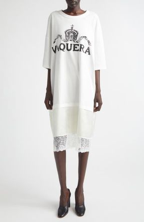 Vaquera Mixed Media Graphic T-Shirt Dress in White at Nordstrom, Size Medium