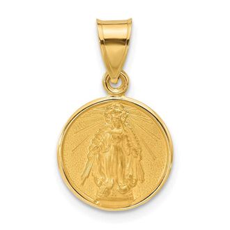 Diamond2Deal 14k Yellow Gold Polished and Satin Solid Miraculous Mary Plain Back Medal