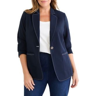 Nic+Zoe Accent Stitch Sleek Stretch Blazer in Dark Indigo at Nordstrom, Size 1 X