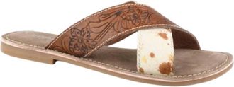 Roper Womens Delilah Two Strap Tooled Leather Sandal In Brown