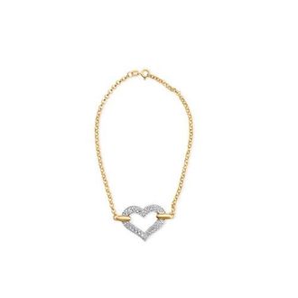 House of Brilliance 10K Two Tone Gold 1/4 Cttw Diamond Encrusted Heart Charm Bracelet in Yellow at Nordstrom