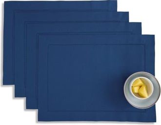 Solino Home Cotton Linen Hemstitch Placemats Set of 4, 14 x 19 Inch for Dining Table, Holiday and Everyday Table Decor in Lapis Blue at Nordstrom