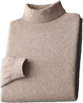 Generic Mens Solid Merino Wool Turtleneck Pullover Jumpers Thick Warm Jumpers Soft Casual Knitwear Basic Tops Brown Gray M