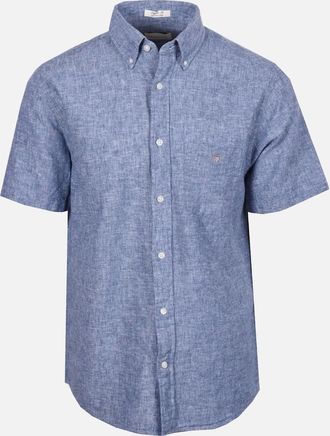 GANT Mens GANT REG COTTON LINEN SHORT SLEEVE SHIRT VINTAGE BLUE - Size: 38