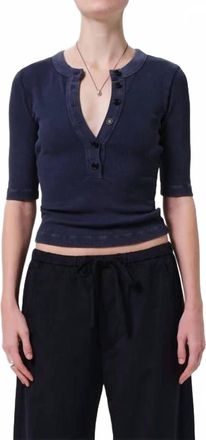 Citizens Of Humanity Womens Nali Short Sleeve Henley Top In Mineral Navy