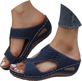 Generic Womens Sandals & Slides Slip on Sandals for Women UK Comfortable Sliders Fashion Non Slip Slippers Orthopedic Arch Support Outdoor Open Toe Wedge Shoe