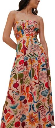 Farm Rio Farm Rio Bright Farm Beige Strapless Linen-Blend Maxi Dress