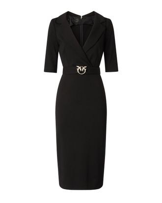 Pinko Fitted Midi Dress with V-Neckline and Logo Belt